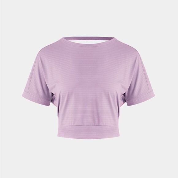 Halara Short Sleeve Twisted Cut Out Yoga Sports Top Lavender Fog S NWT IN PKG - Picture 5 of 10